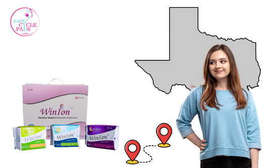 Safe Cycle Pads Winion sanitary pad box ready to ship from Seminole Texas to West Texas customers